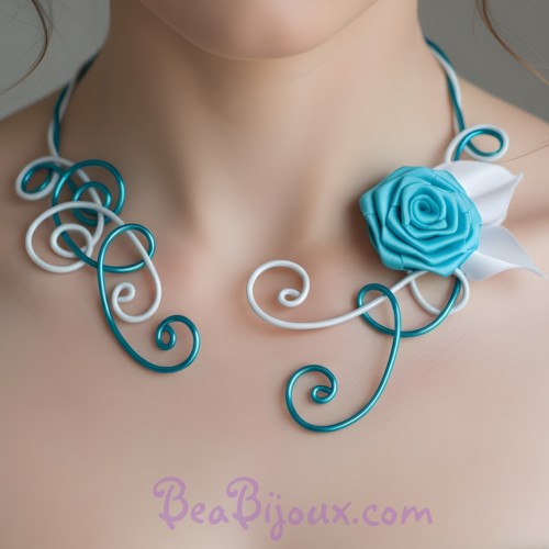 Collier mariage blanc turquoise fleur