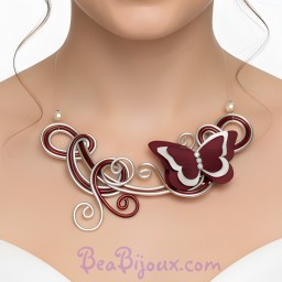 Collier mariage bordeaux champagne ivoire papillon COA352