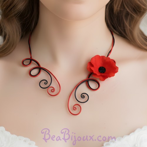 Collier mariage coquelicot