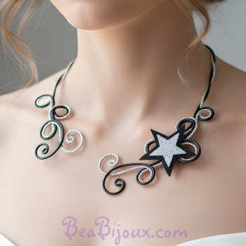 Collier mariage étoile noir et argent COA358