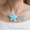 Collier mariage fleur bleu turquoise et blanc COA359