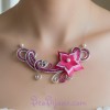 Collier mariage fleur fuchsia blanc argent  COA351