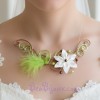 Collier mariage fleur plume vert anis chocolat ivoire COA346