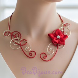 Collier mariage rouge doré fleur COA324