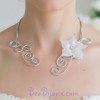 Collier mariage blanc et argent + fleur COA353