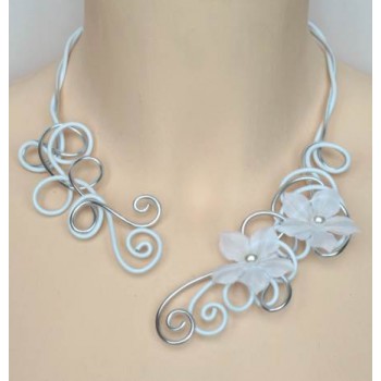 Collier mariage aluminium blanc argent + fleur COA272
