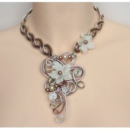 Collier mariage aluminium champagne marron ivoire COA260