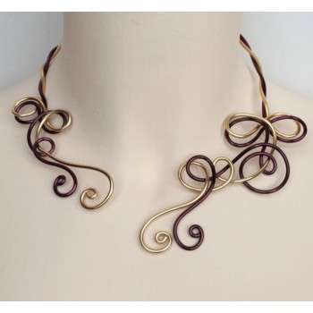 Collier mariage aluminium or et bordeaux foncé COA306