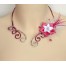 Collier mariage argent fuchsia fleur plumes COA342