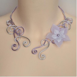 Collier mariage argent parme + fleur COA316