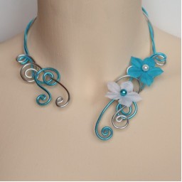 Collier mariage argent turquoise fleurs COA350