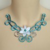 Collier mariage turquoise argent fleur blanche COA338