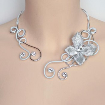 Collier mariage blanc argent strass papillon COA328