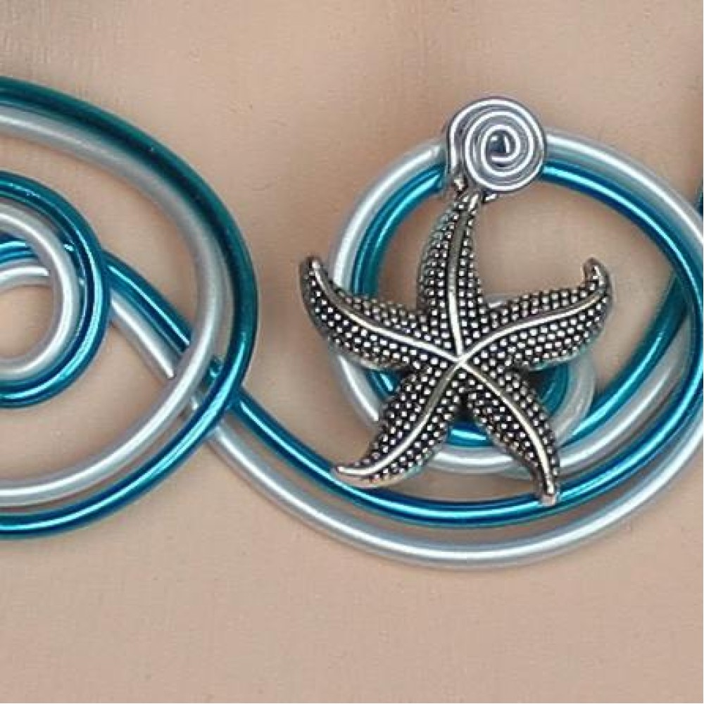 Collier mariage étoile de mer blanc bleu turquoise