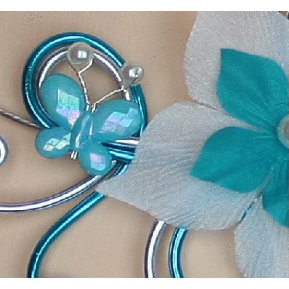 Collier mariage fleur papillon blanc turquoise argent Collier mariage fleur papillon blanc turquoise argent
