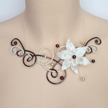 Collier mariage ivoire et chocolat + fleur COA233