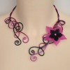 Collier mariage noir et fuchsia + fleur COA315