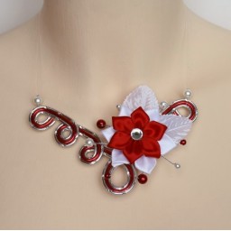 Collier mariage argent rouge fleur COA349