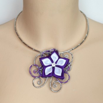 Collier mariage argent violet blanc COA343