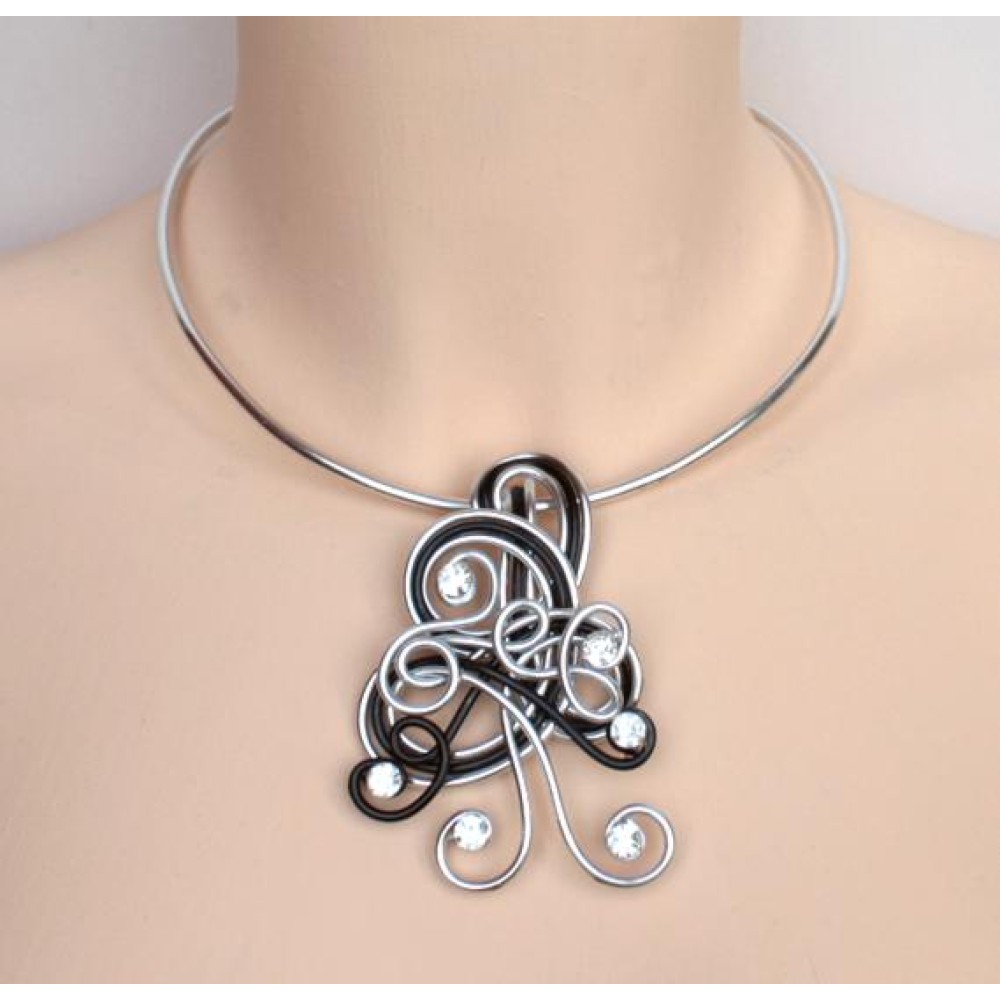 Collier mariage noir et argent + strass