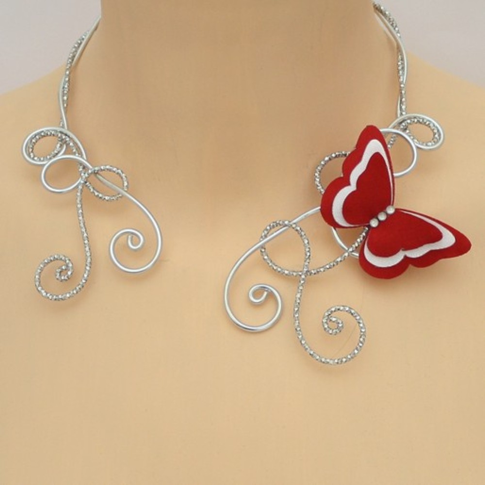 Collier mariage papillon rouge et blanc