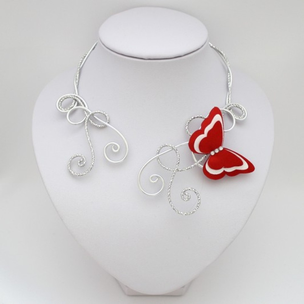 Collier mariage papillon rouge et blanc