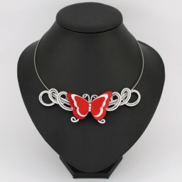 Collier mariage papillon rouge et blanc COA357