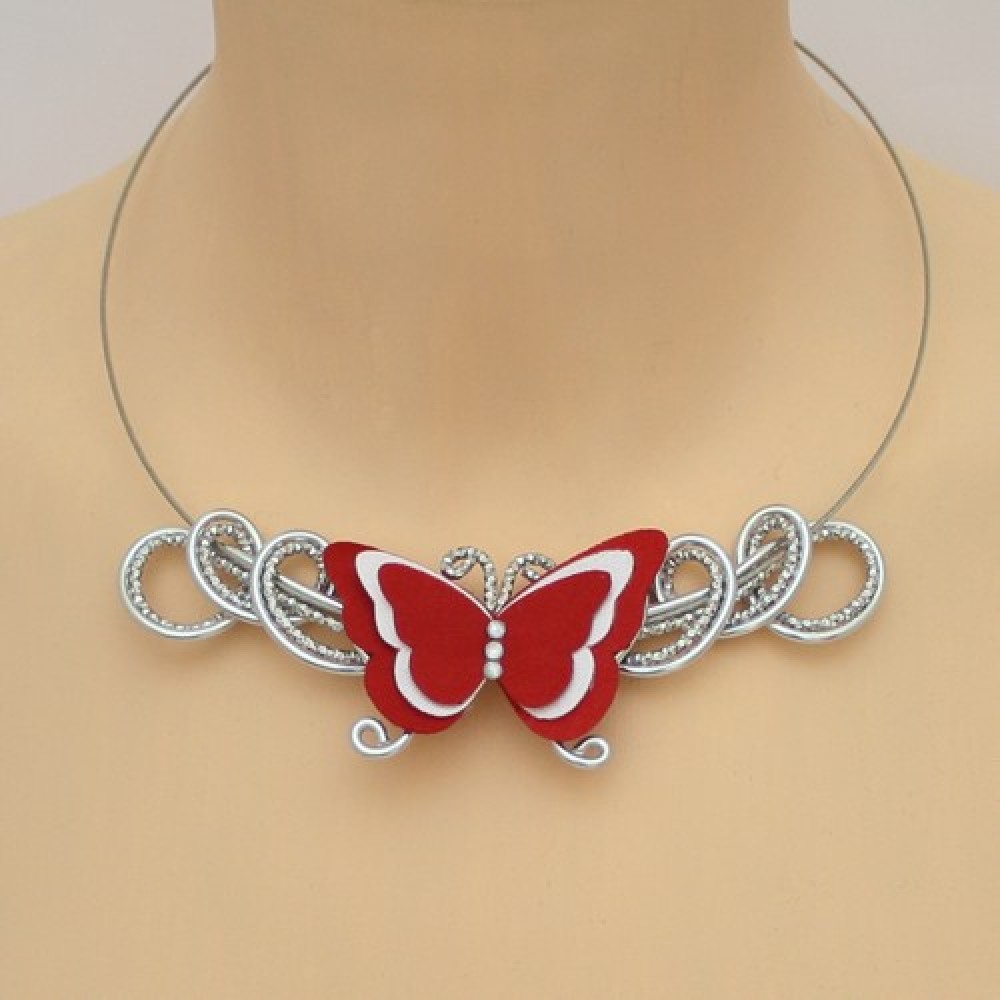 Collier mariage papillon rouge et blanc