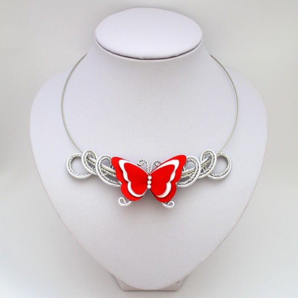 Collier mariage papillon rouge et blanc