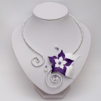 Collier mariage fleur blanc violet COA360