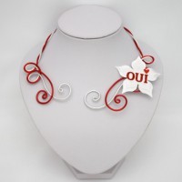 Collier mariage OUI blanc rouge argent COA362