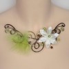 Collier mariage fleur plume vert anis chocolat ivoire COA346