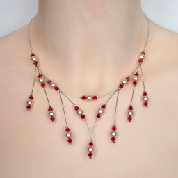 Collier mariage ivoire et cristal rouge CO1207A