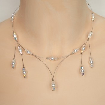 Collier mariage blanc et cristal CO1204A