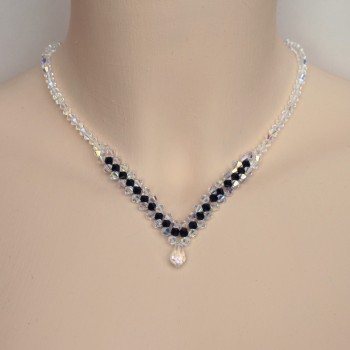 Collier mariage cristal irisé et noir CO4285A