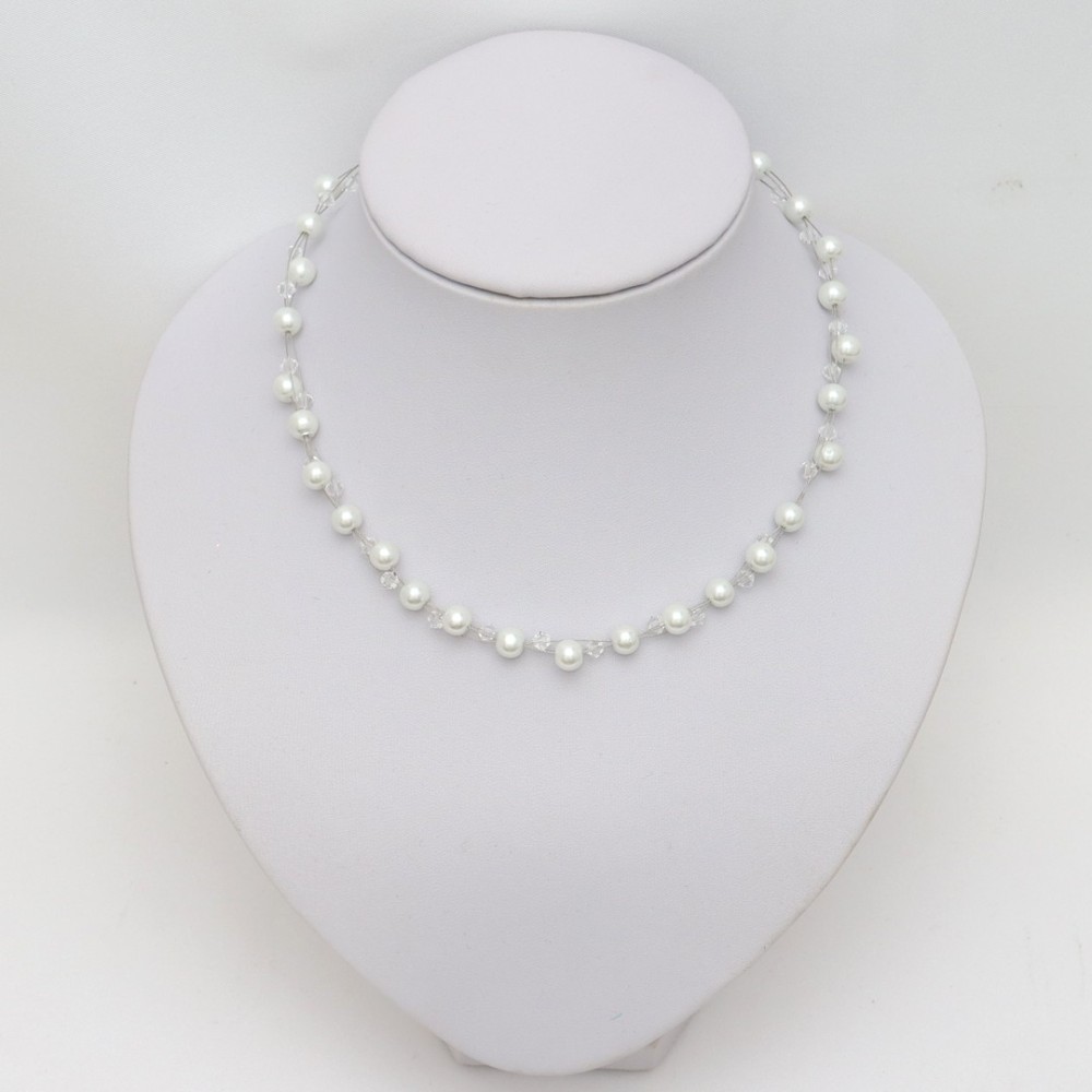 Collier mariage perles blanches nacrées et cristal Collier mariage perles blanches nacrées et cristal
