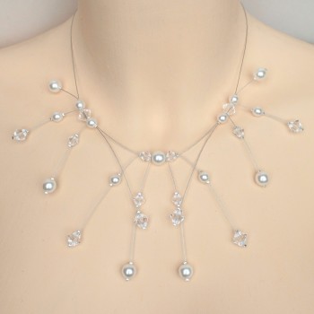 Collier mariage blanc cassé et cristal CO1215A