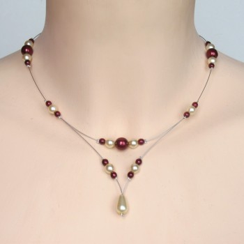 Collier mariage ivoire et bordeaux CO1201A