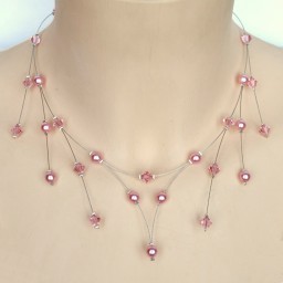 Collier mariage rose et cristal CO1205A