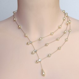 Collier mariage asymétrique ivoire et strass CO1143A