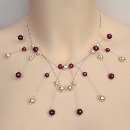 Collier mariage ivoire et bordeaux CO1140A