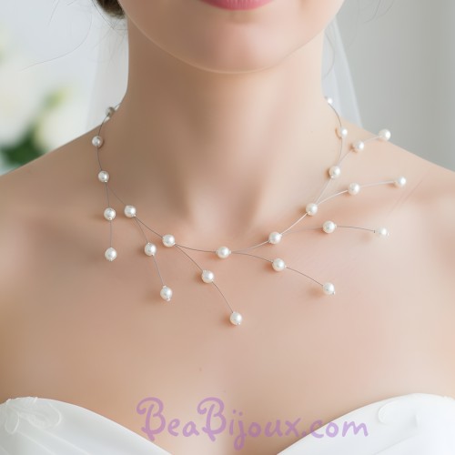 Collier mariage asymétrique blanc