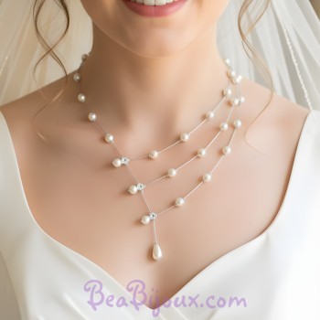 Collier mariage asymétrique ivoire et strass CO1143A