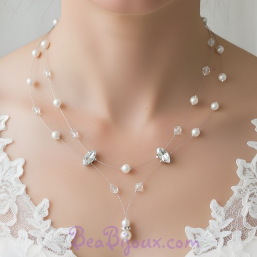 Collier mariage blanc cristal et strass