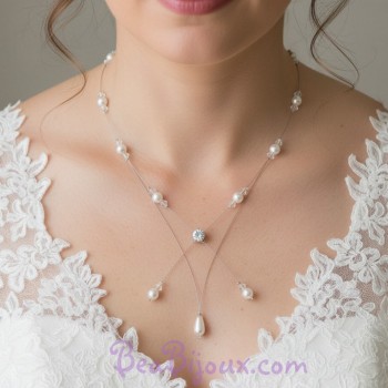 Collier mariage blanc cristal et strass CO1221A