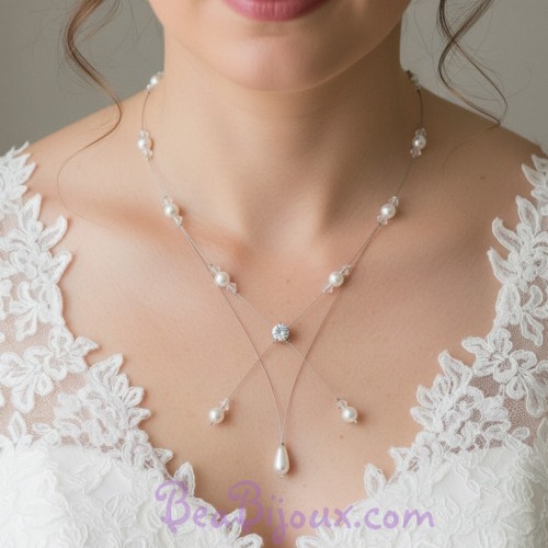Collier mariage blanc cristal et strass