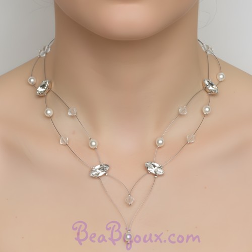 Collier mariage blanc cristal et strass