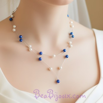 Collier mariage blanc et bleu royal CO1171A