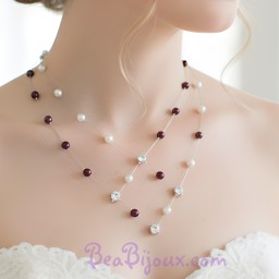Collier mariage blanc et noir + strass CO1180A