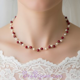 Collier mariage blanc et bordeaux CO1166A